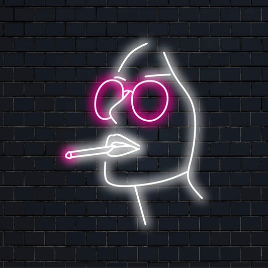 Pretty Girl Smoking Cigarette LED sign: custom neon art for unique wall decor, captures elegance and edge in a vivid glow.