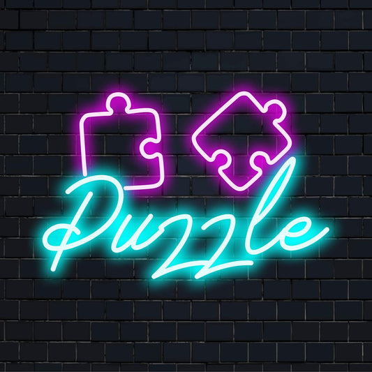 Colorful and intricate Puzzle LED Neon Sign; perfect neon wall decor to brighten any room with custom LED design.