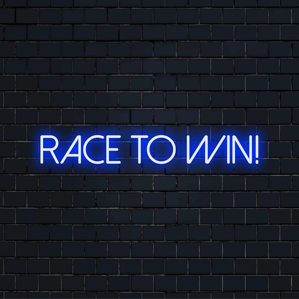Maßgefertigtes LED-Neonschild mit dynamischem „Race To Win“-Design, perfekt für eine lebendige und motivierende Wanddekoration.