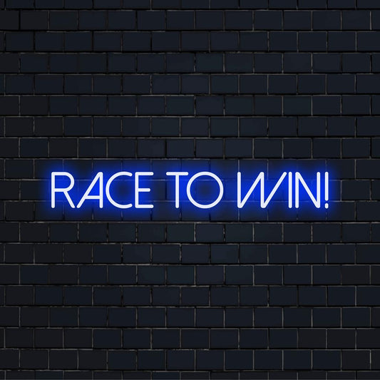 Maßgefertigtes LED-Neonschild mit dynamischem „Race To Win“-Design, perfekt für eine lebendige und motivierende Wanddekoration.