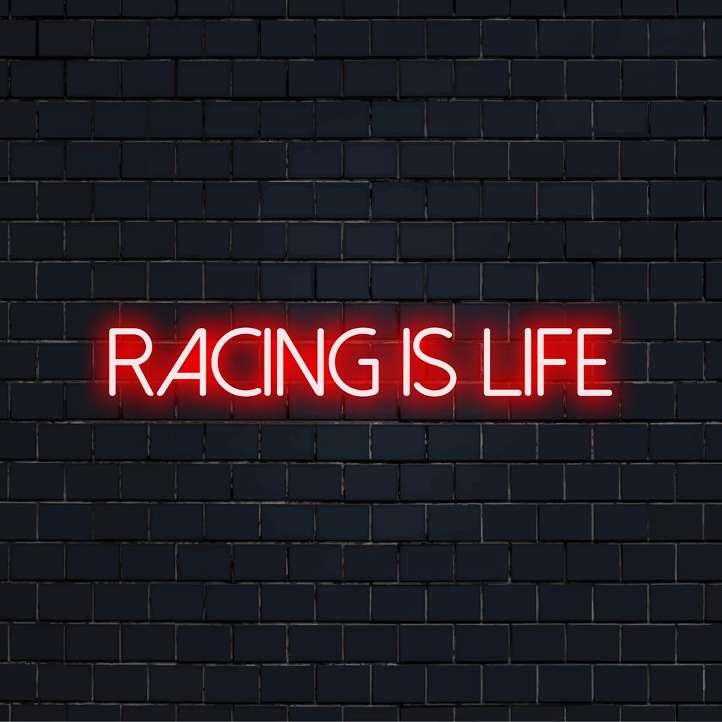 Benutzerdefiniertes LED-Neonschild: Lebendiges „Racing Is Life“-Design, perfekt für Motorsportfans und Liebhaber von Neon-Wandkunst.