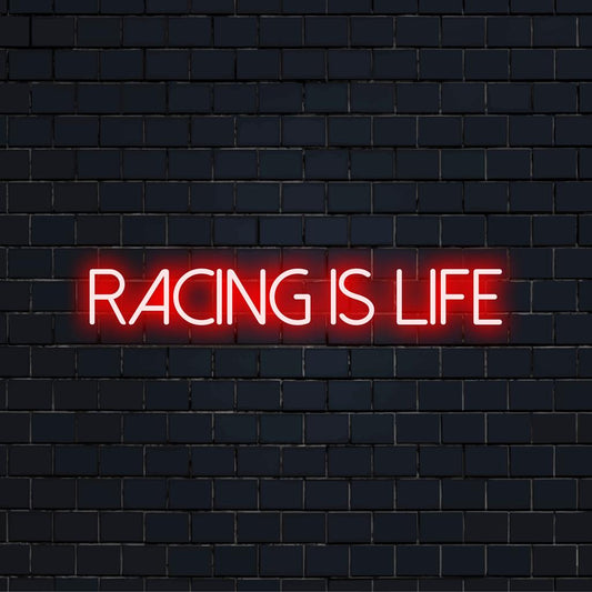 Benutzerdefiniertes LED-Neonschild: Lebendiges „Racing Is Life“-Design, perfekt für Motorsportfans und Liebhaber von Neon-Wandkunst.