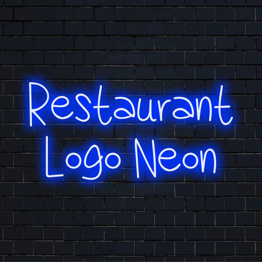Custom LED neon logo sign with text "Restaurant Logo Neon"