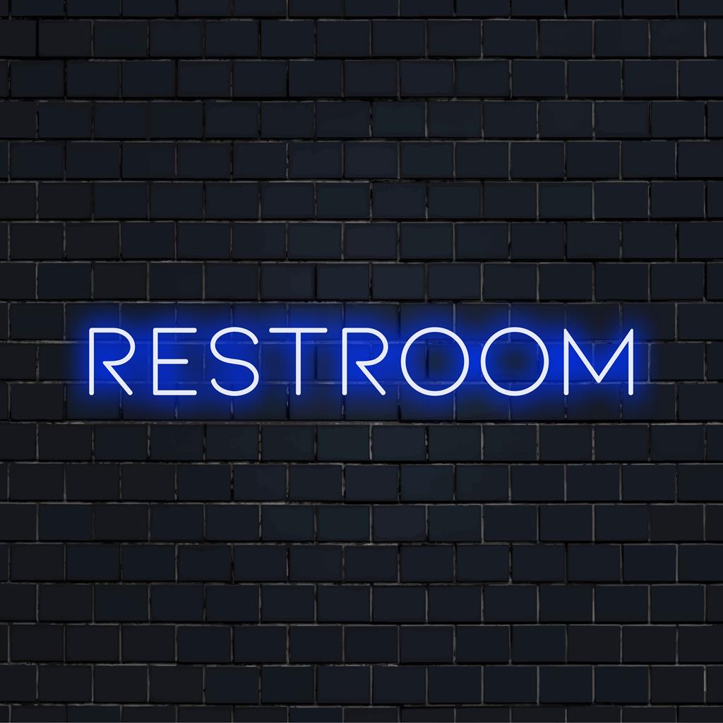 Stylish restroom neon sign in LED light, perfect custom decor for adding a glowing touch to any bathroom space.