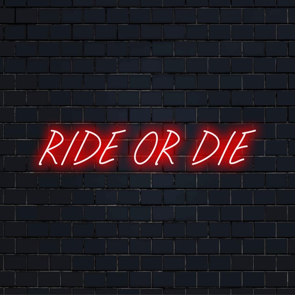 Beleuchtetes LED-Neonschild „Ride Or Die“, perfekt als lebendige Heimdekoration oder einzigartige personalisierte Wandkunst.