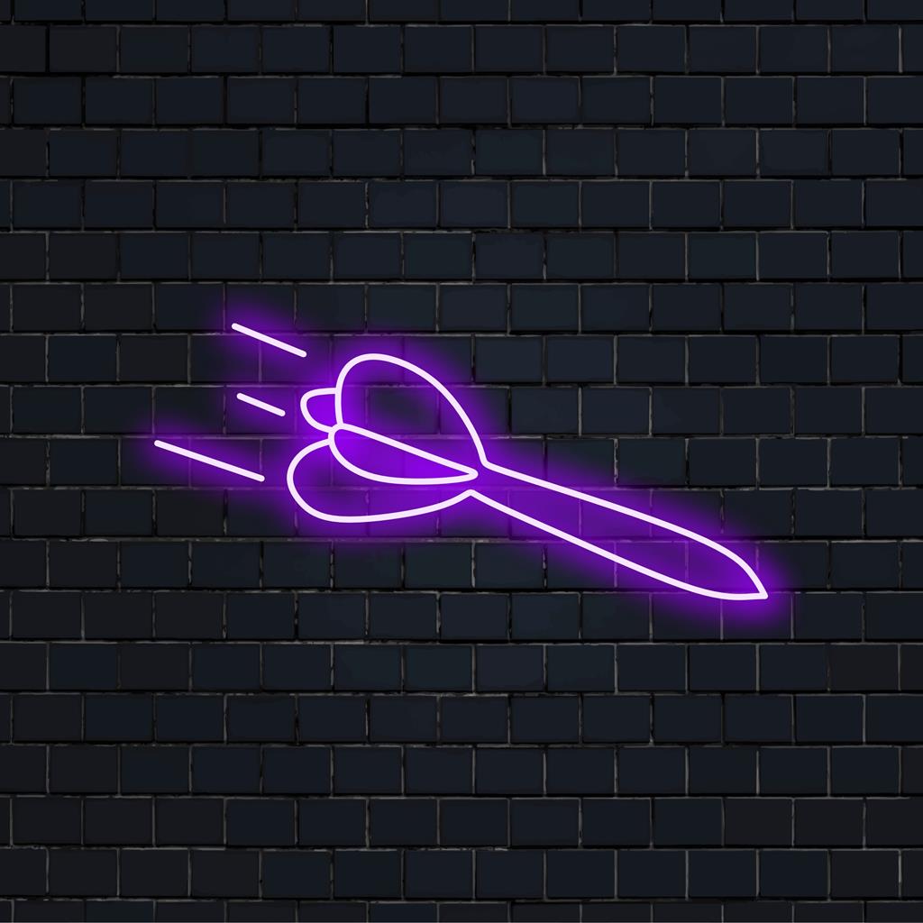 Vibrant custom LED neon sign for Rocket Darts, perfect for adding a personalized touch to any space. Neon light art.