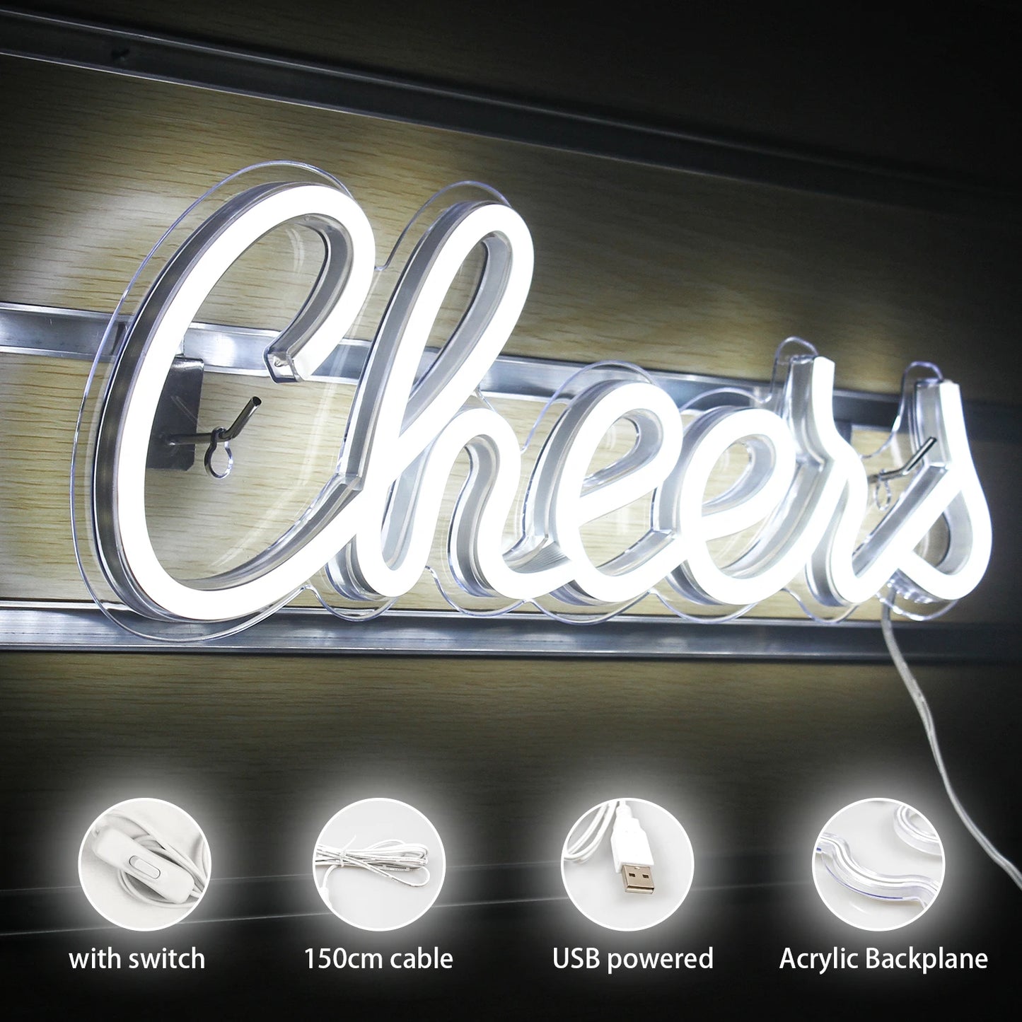 Cheers 5V Mini USB LED Neon Sign - Budget Friendly