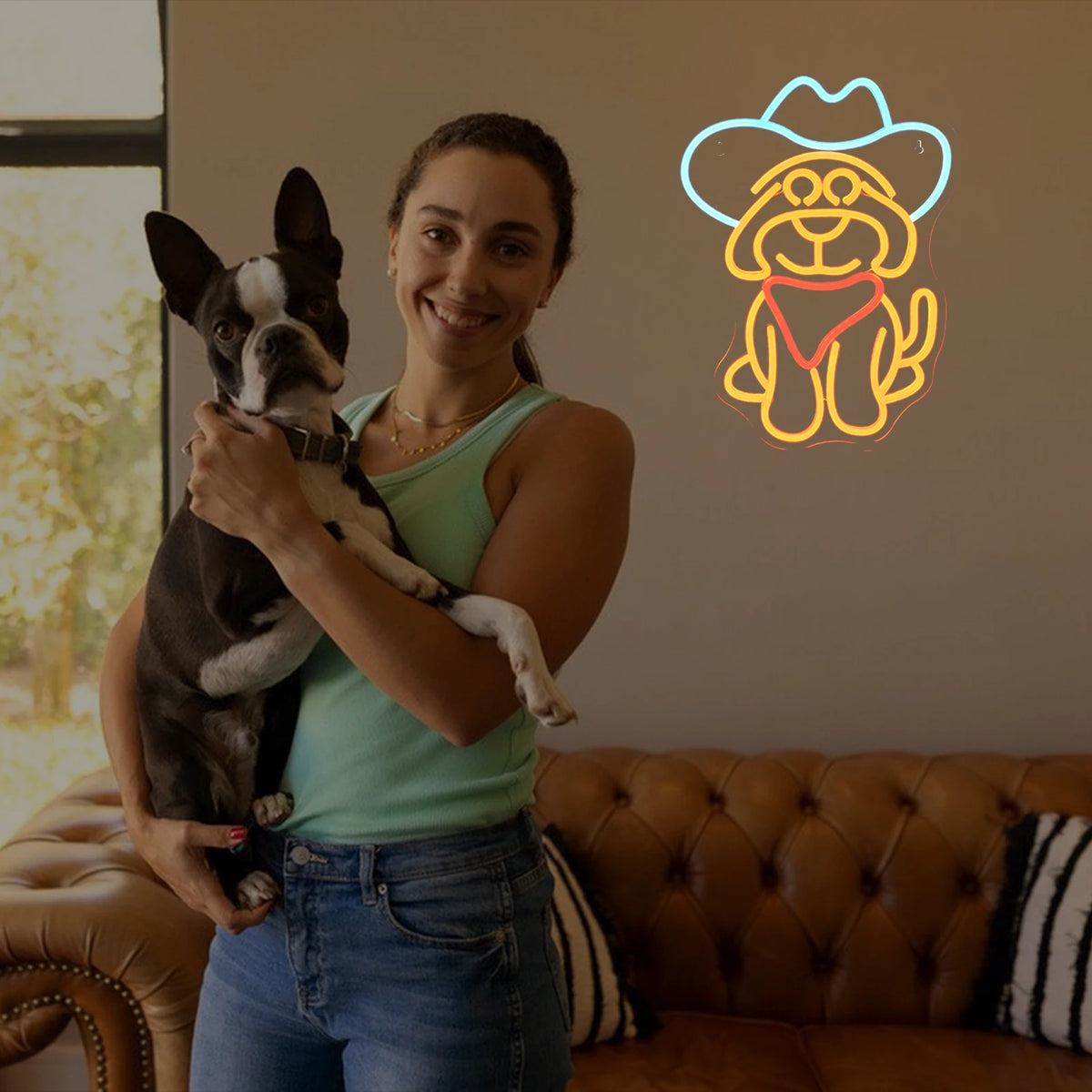 Hund mit Cowboyhut – LED-Neonschild (5 V USB)