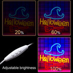 Halloween – Hexe auf Besen – LED-Neonschild (5 V USB)