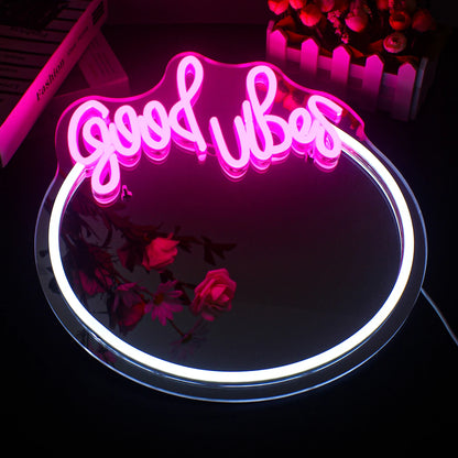 Good Vibes Mirror 5V Mini USB LED Neon Sign - Budget Friendly