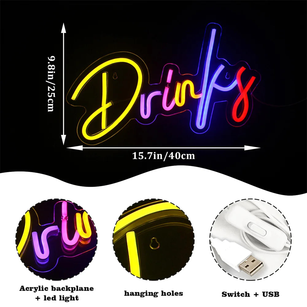 Colorful Drinks 5V Mini USB LED Neon Sign - Budget Friendly