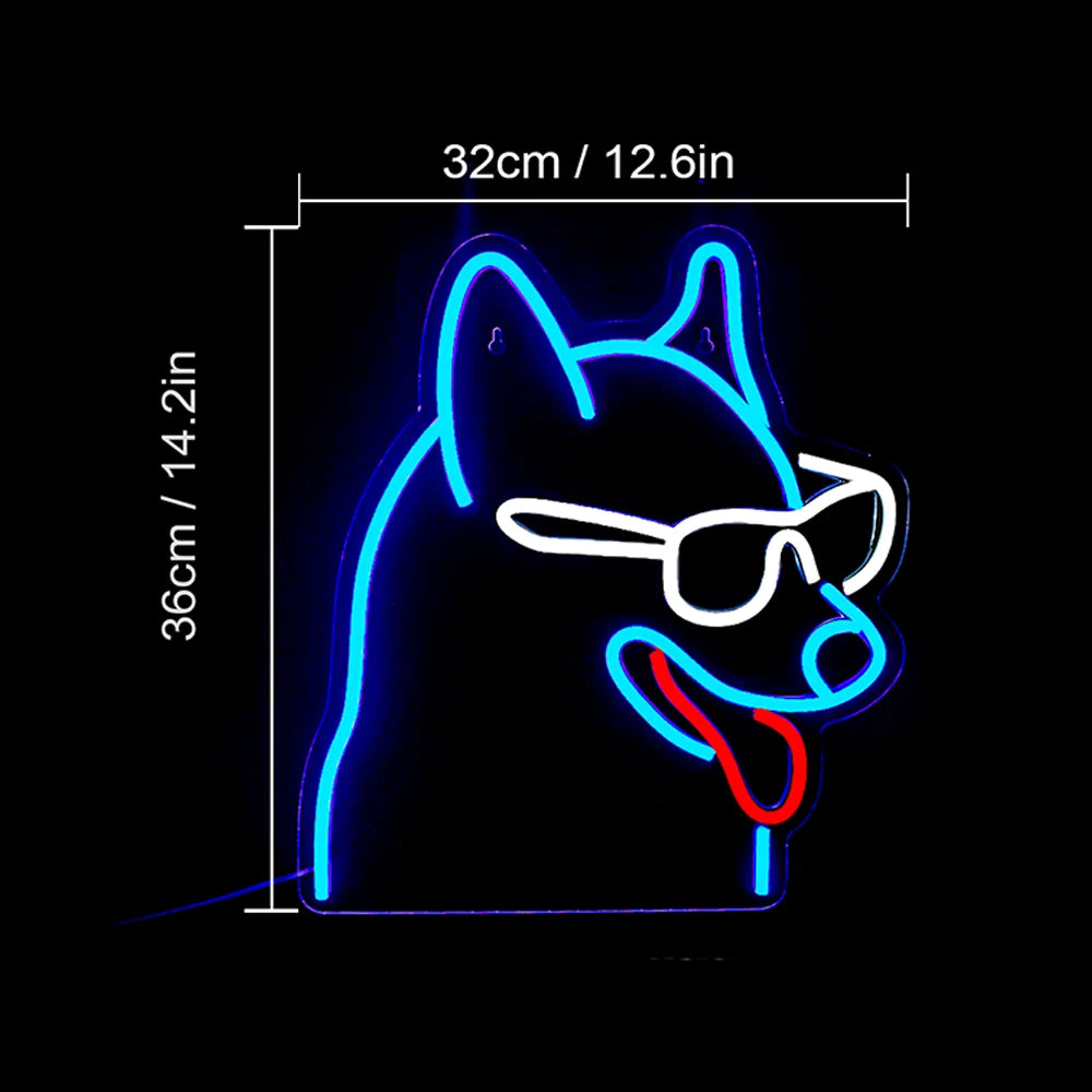 Hund mit Brille – LED-Neonschild (5 V USB)