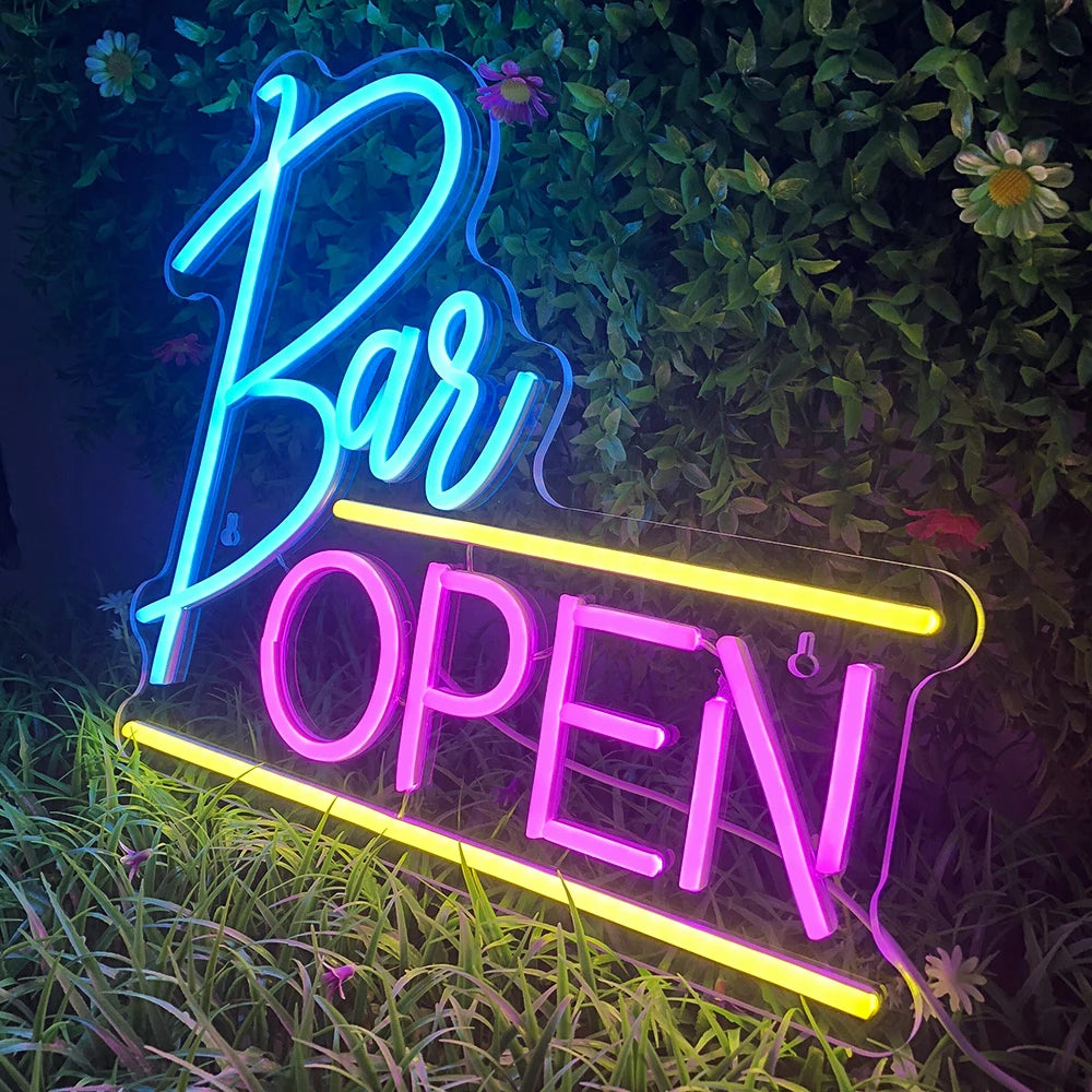 BAR OPEN – Waagerechte Linien – LED-Leuchtschild (5 V USB)