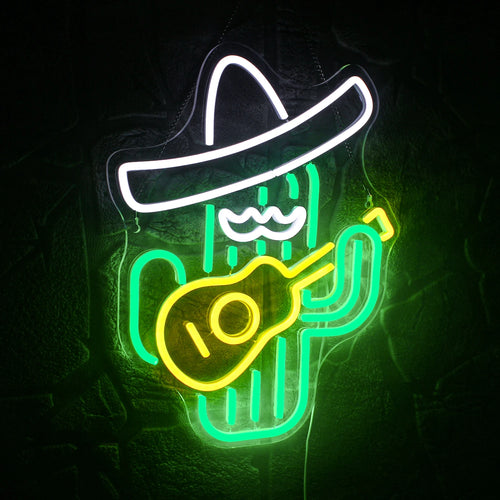 Gitarre spielender Cowboykaktus – LED-Neonschild (5 V USB)