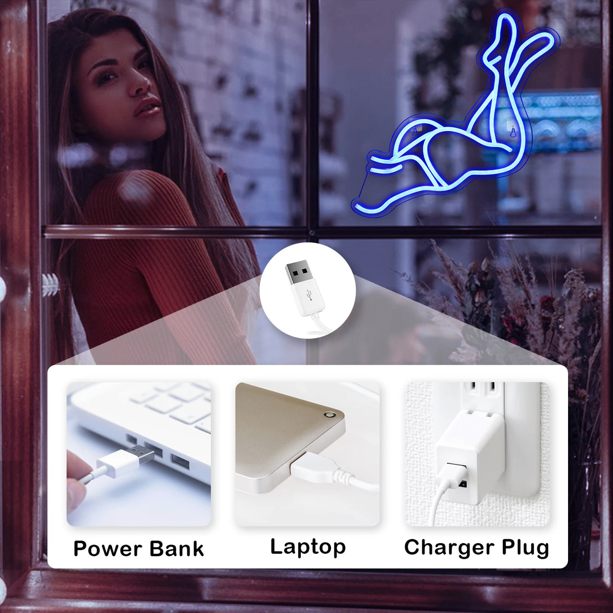 Frauenbeine – LED-Neonschild (5 V USB)