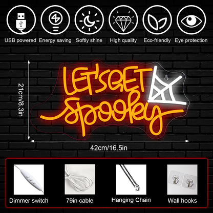 Let's Get Spooky 5V Mini USB LED Neon Sign - Budget Friendly