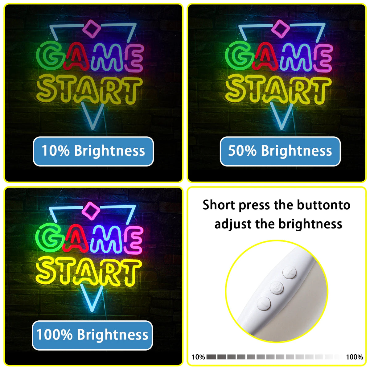 GAME START – Dreieck und kleine Raute – LED-Neonschild (5 V USB)