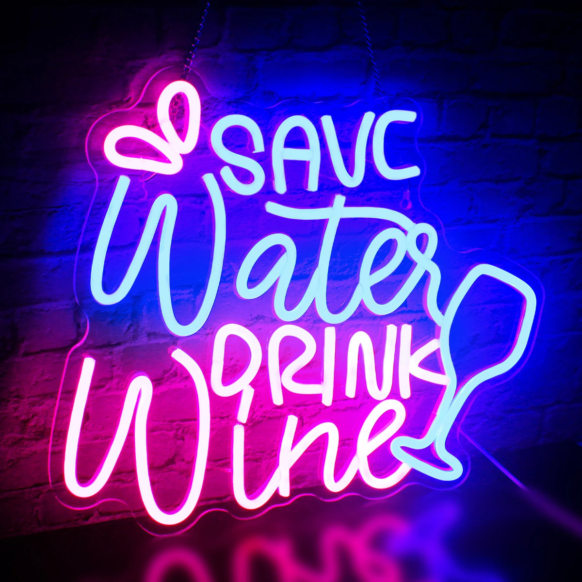 SAVE Water DRINK Wine – Weinglas und Tropfen – LED-Leuchtschild (5 V USB)