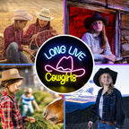 LONG LIVE Cowgirls – Cowboyhut – LED-Neonschild (5 V USB)