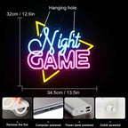 Night GAME – Dreieckiger Rahmen – LED-Neon-Schriftzug (5 V USB)