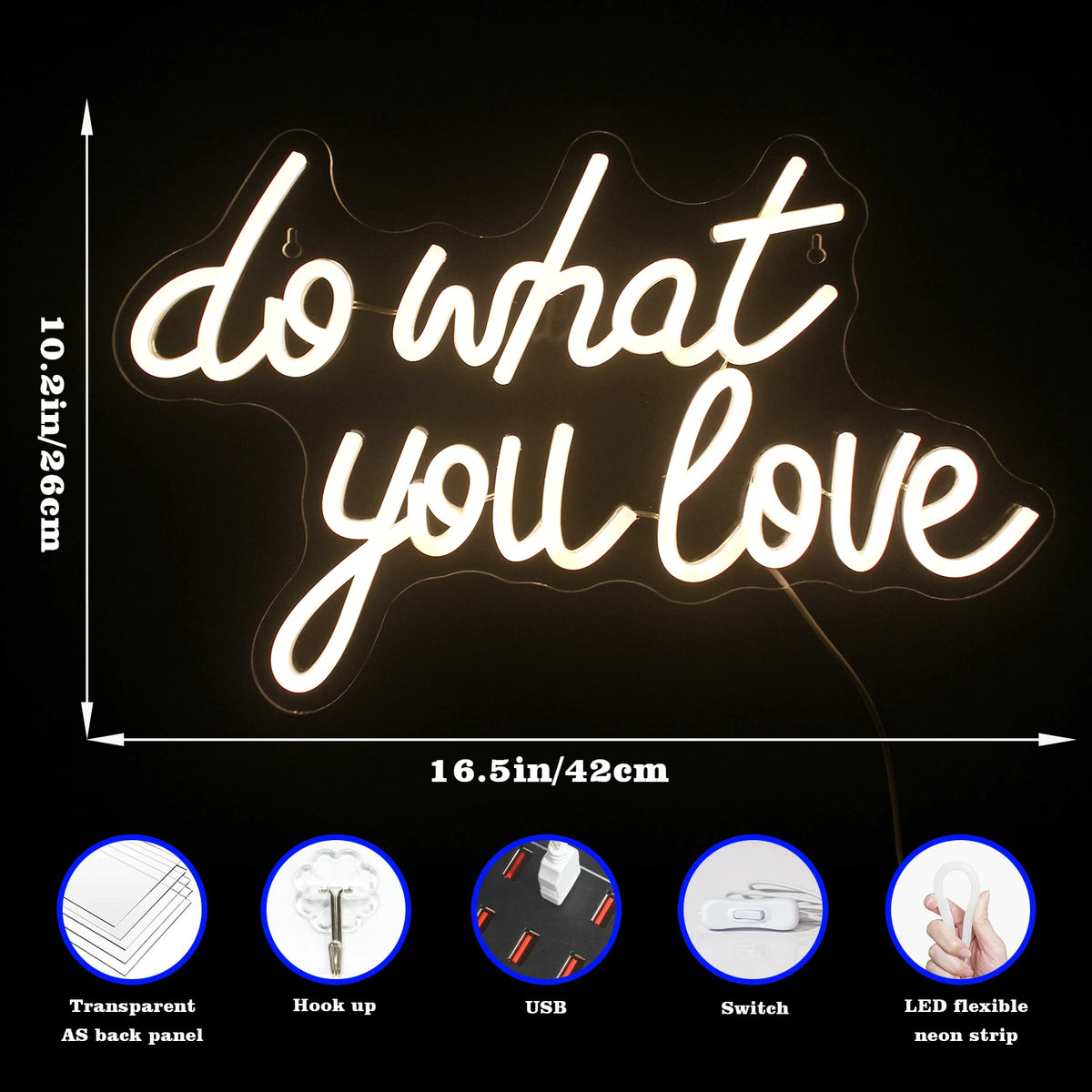 Do What You Love – Herz – LED-Neonschild (5 V USB)