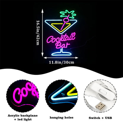 Cocktail Bar 5V Mini USB LED Neon Sign - Budget Friendly