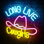 LONG LIVE Cowgirls – Cowboyhut – LED-Neonschild (5 V USB)