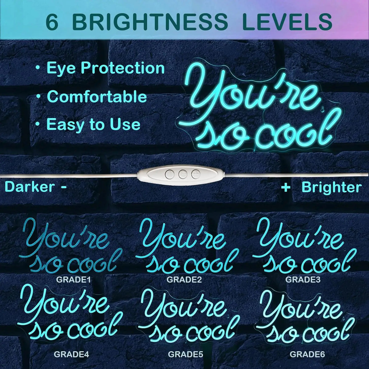 You're so cool – Eisblaue Buchstaben – LED-Neon-Schriftzug (5 V USB)