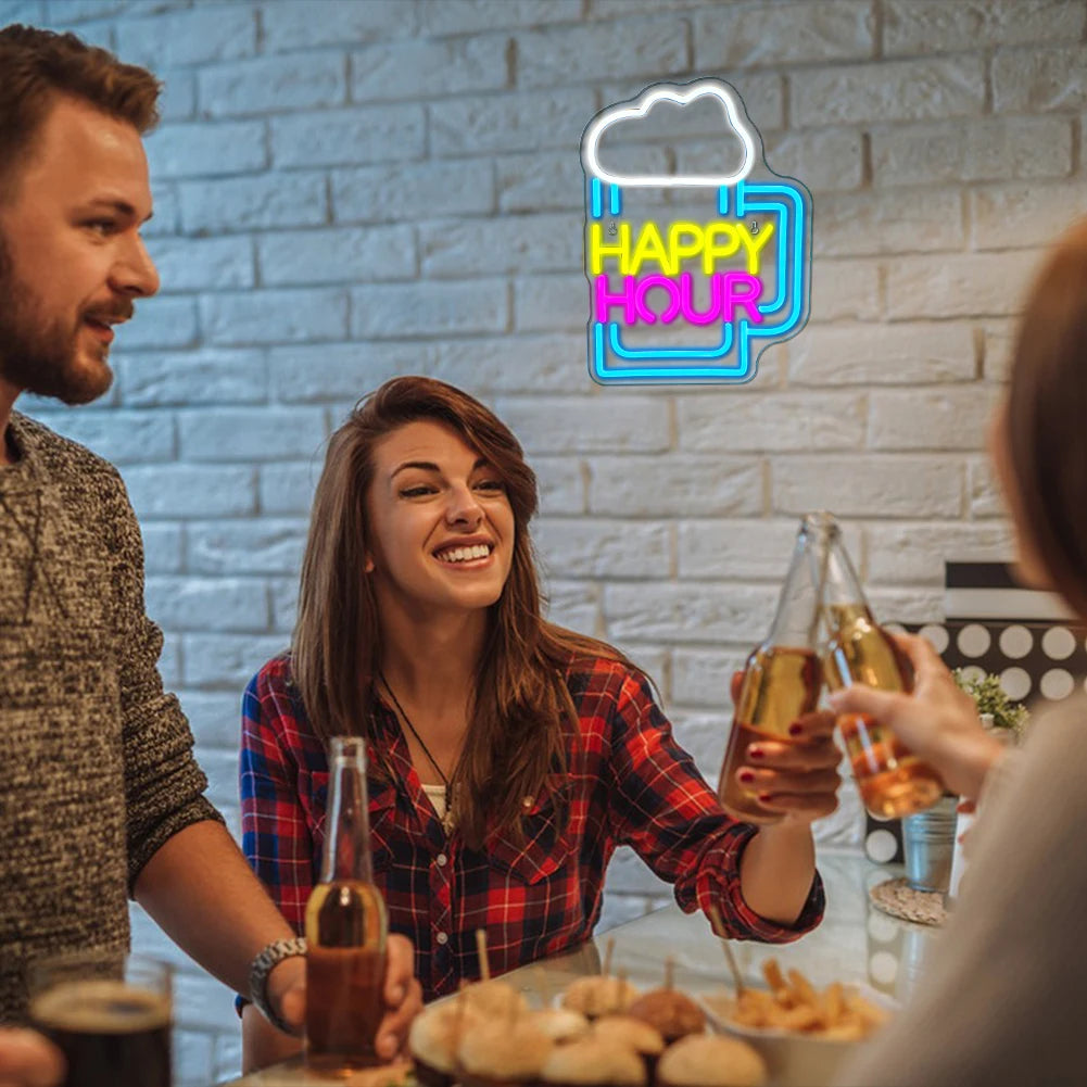 HAPPY HOUR – Bierkrug – LED-Leuchtschild (5 V USB)