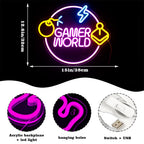 GAMER WORLD – Bombe, Joystick und Blitzkreis – LED-Neonschild (5 V USB)