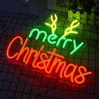 merry Christmas – Rentiergeweih – LED-Neonschild (5 V USB)