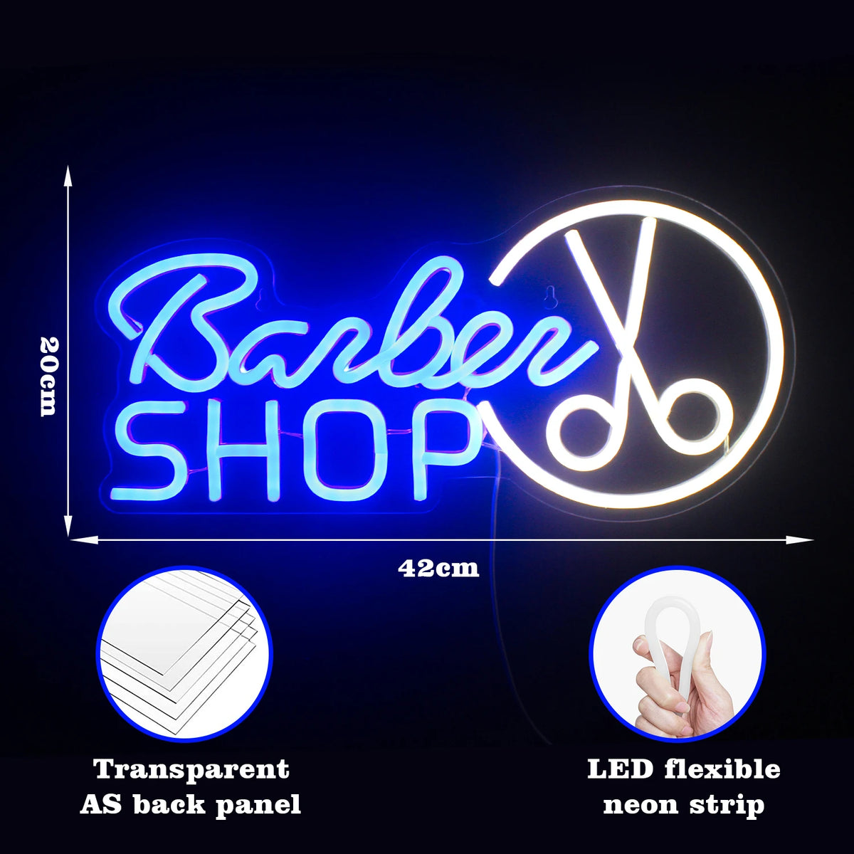 Barber SHOP – Schere im Kreisumriss – LED-Leuchtschild (5 V USB)