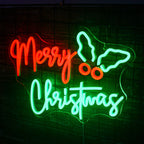 Merry Christmas – Weihnachtliche Blätter seitlich – LED-Neonschild (5 V USB)