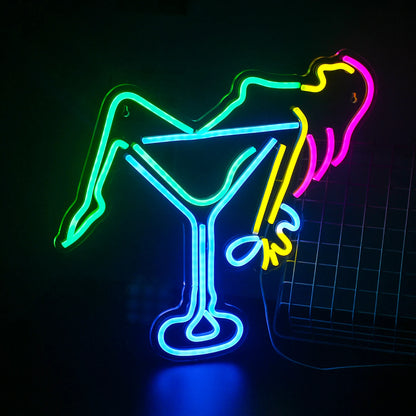 Woman Wine Glass 5V Mini USB LED Neon Sign - Budget Friendly