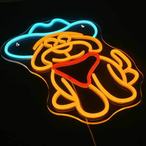 Hund mit Cowboyhut – LED-Neonschild (5 V USB)