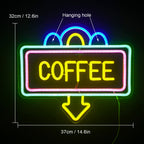 COFFEE – Rechteckiger Rahmen und Pfeil nach unten – LED-Leuchtschild (5 V USB)