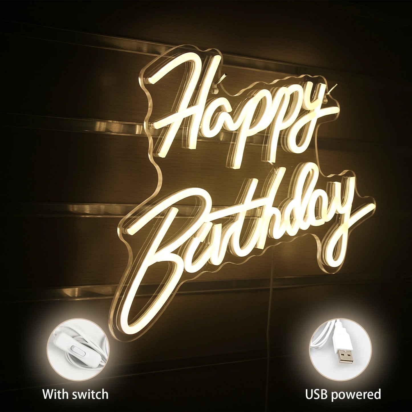 Happy Birthday 5V Mini USB LED Neon Sign - Budget Friendly