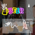 BEER – Bierkrug und Strahlen – LED-Leuchtschild (5 V USB)