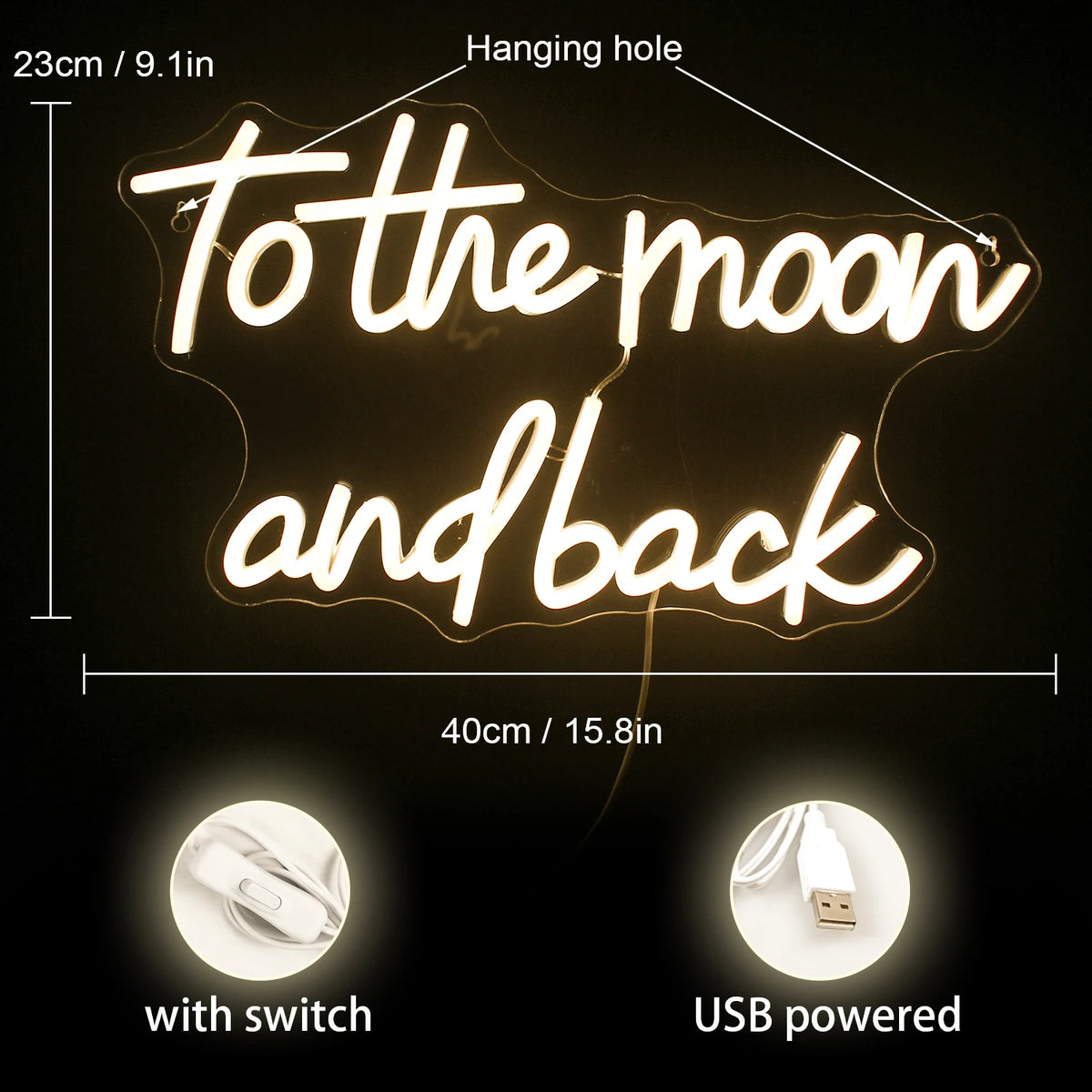 To The Moon And Back – LED-Neon-Schriftzug (5 V USB)