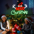 MERRY Christmas – Weihnachtsmütze und Geweih – LED-Neonschild (5 V USB)