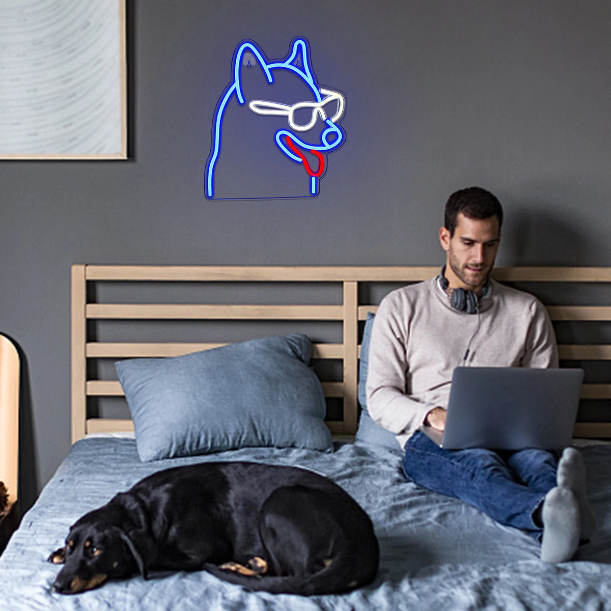 Hund mit Brille – LED-Neonschild (5 V USB)