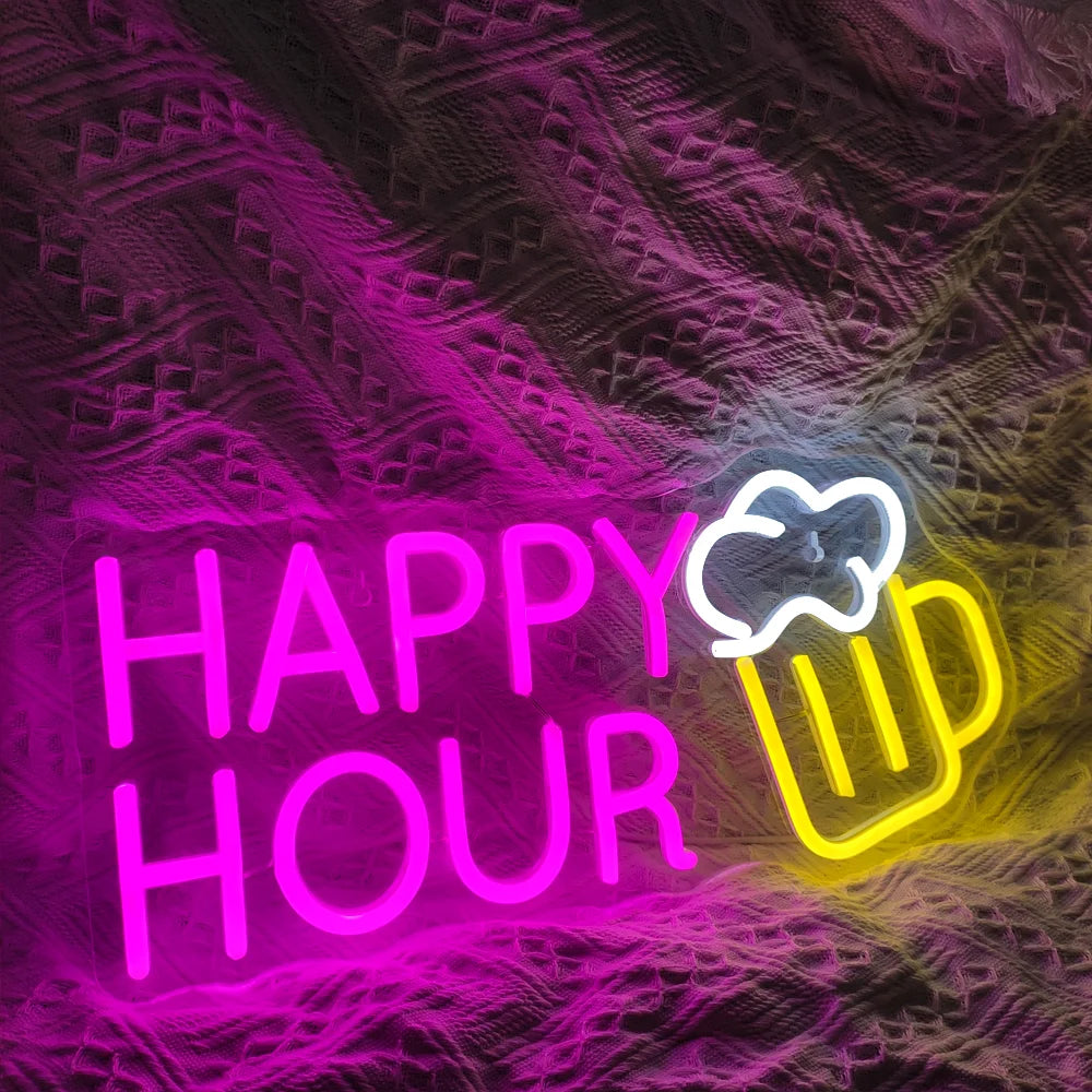 HAPPY HOUR – Bierkrug – LED-Leuchtschild (5 V USB)