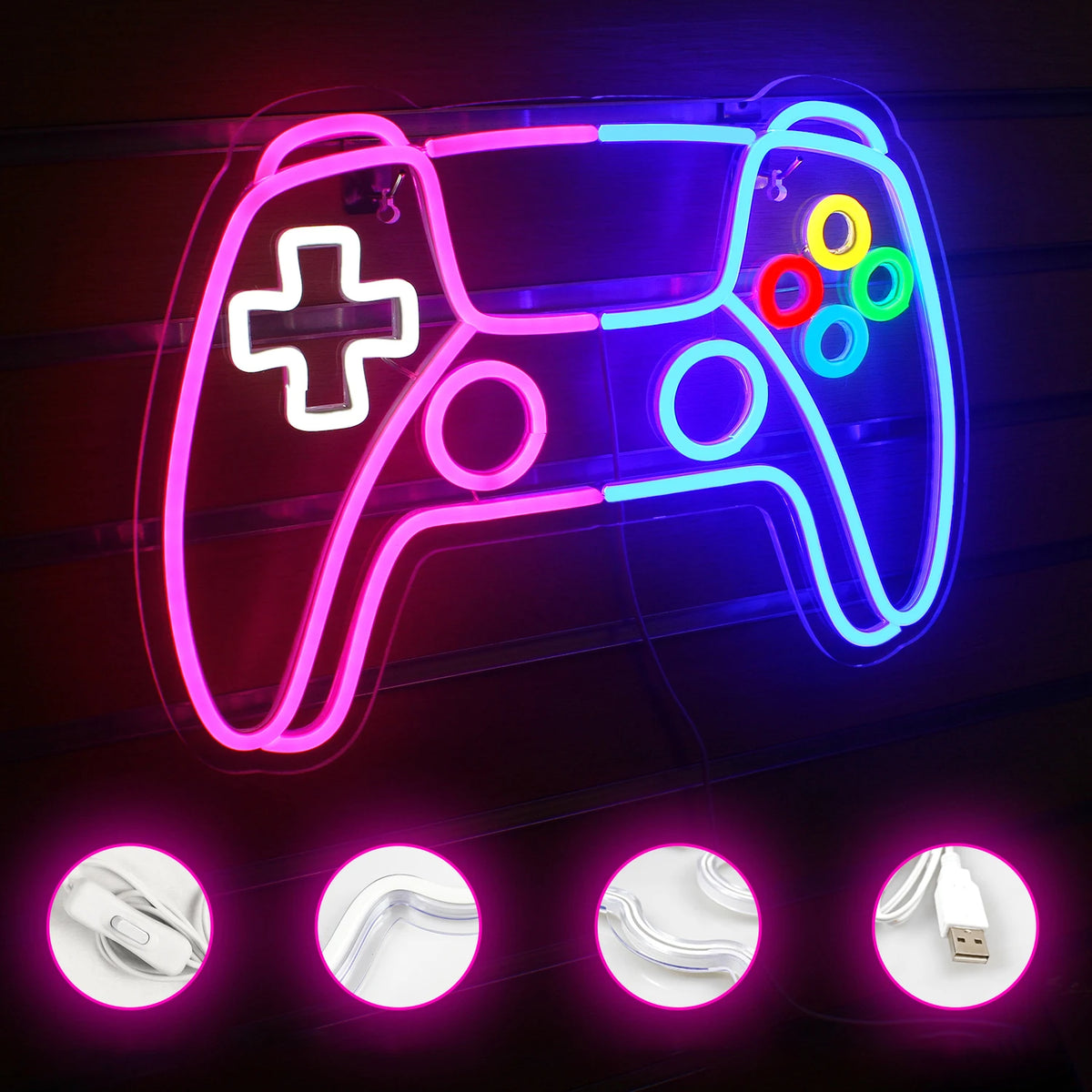 Rosa-blaue Spielkonsole – LED-Neonschild (5 V USB)