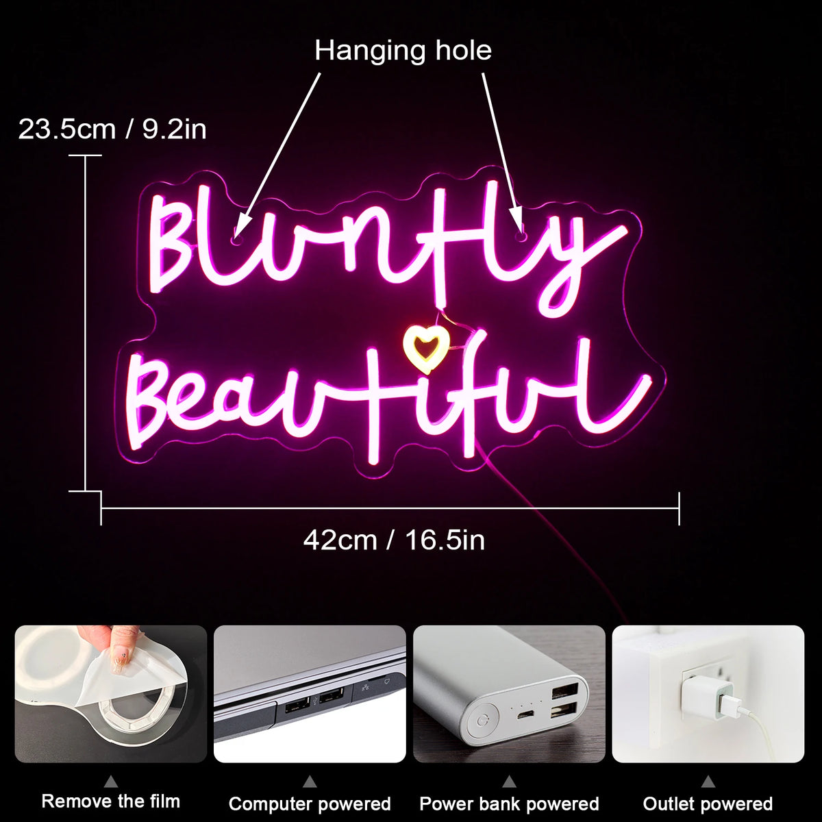 Bluntly Beautiful – Herz – LED-Leuchtschild (5 V USB)
