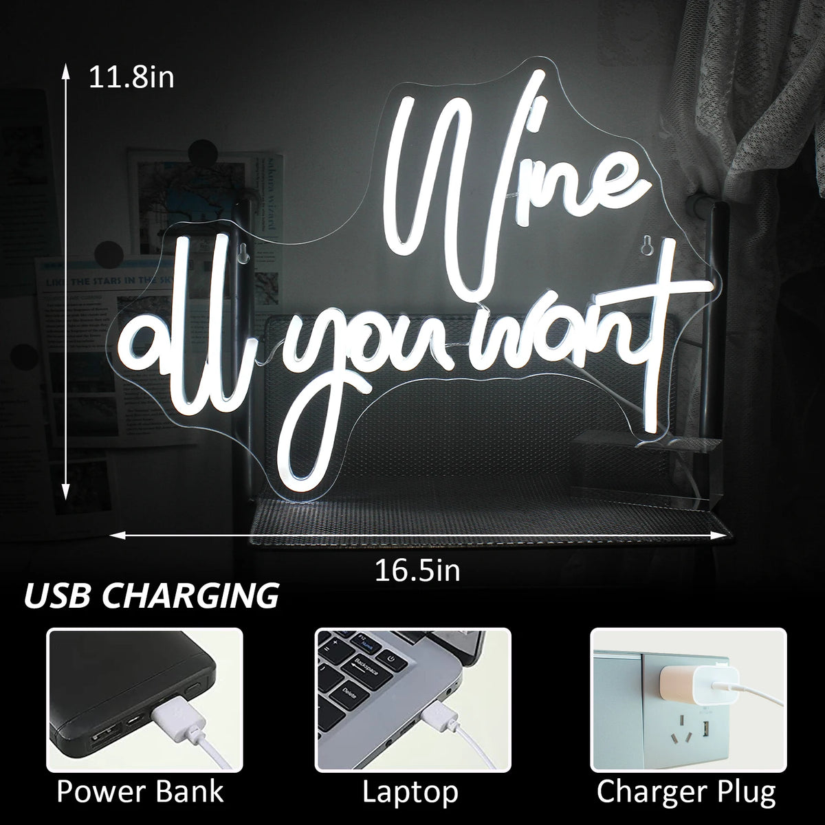 Wine all you want 5V USB LED Neon Sign - Budget Friendly