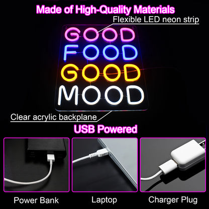 Good Food Good Mood 5V Mini USB LED Neon Sign - Budget Friendly