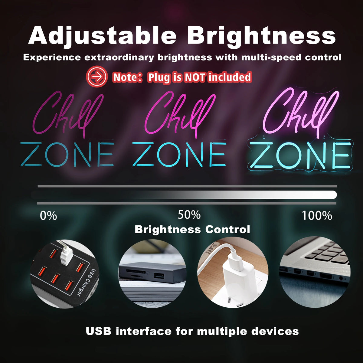 Chill Zone – LED-Neon-Schriftzug (5 V USB)