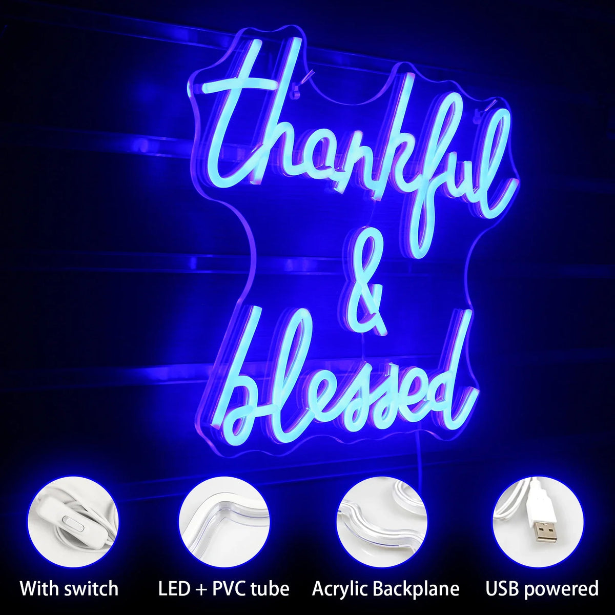 Thankful & Blessed – LED-Neon-Schriftzug (5 V USB)
