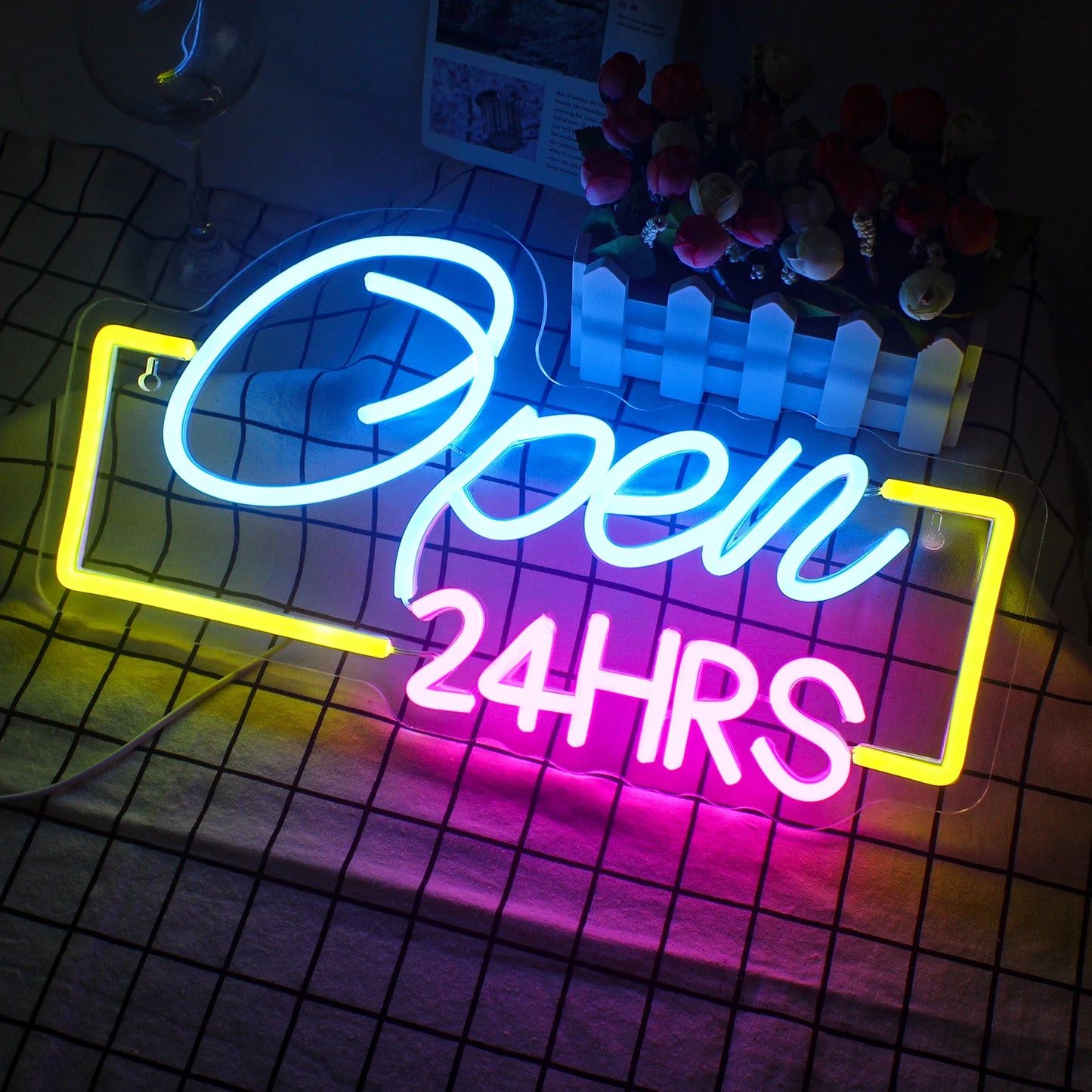 24HRS Open 5V Mini USB LED Neon Sign - Budget Friendly