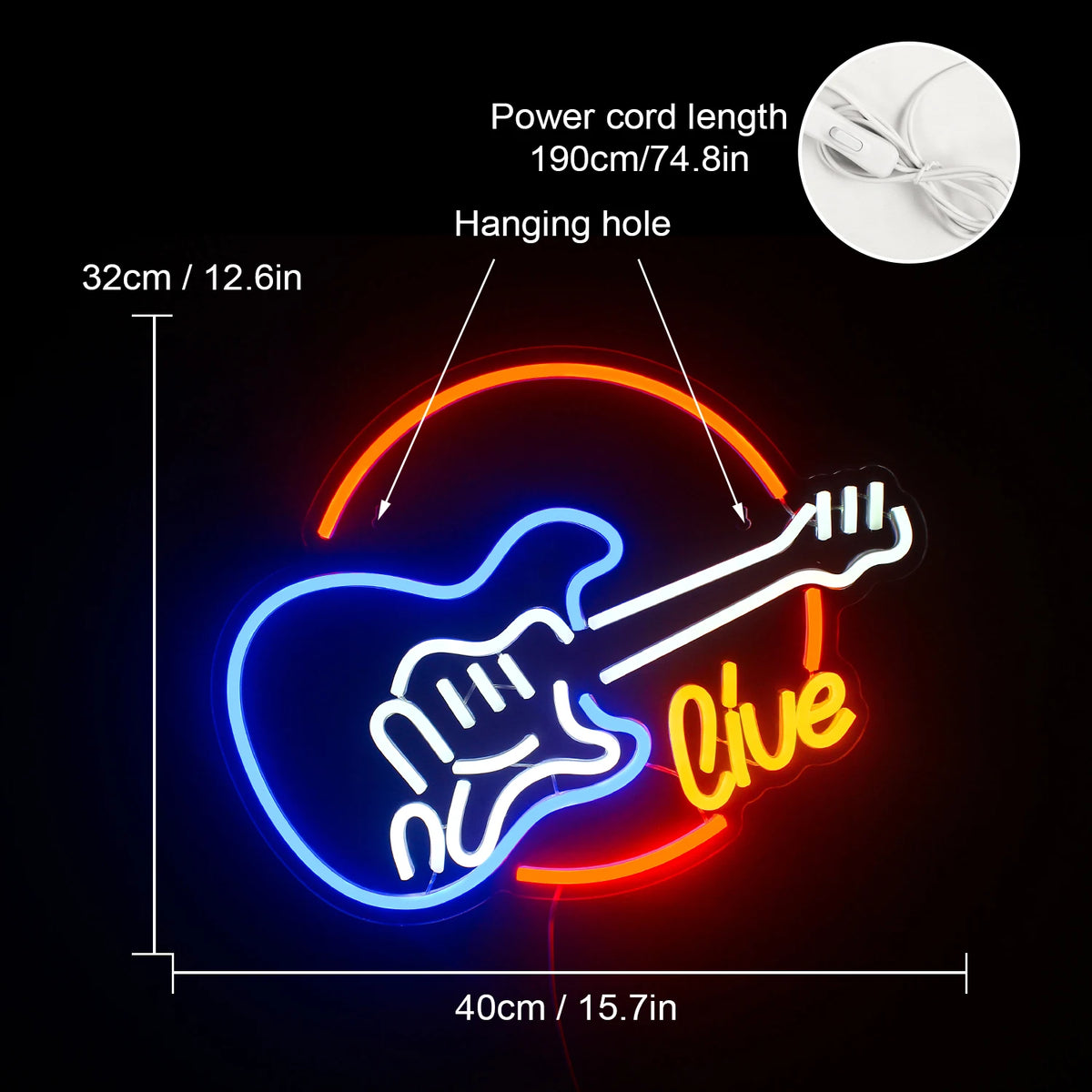 Live Music Guitar 5V USB LED Neon Sign - Budget Friendly